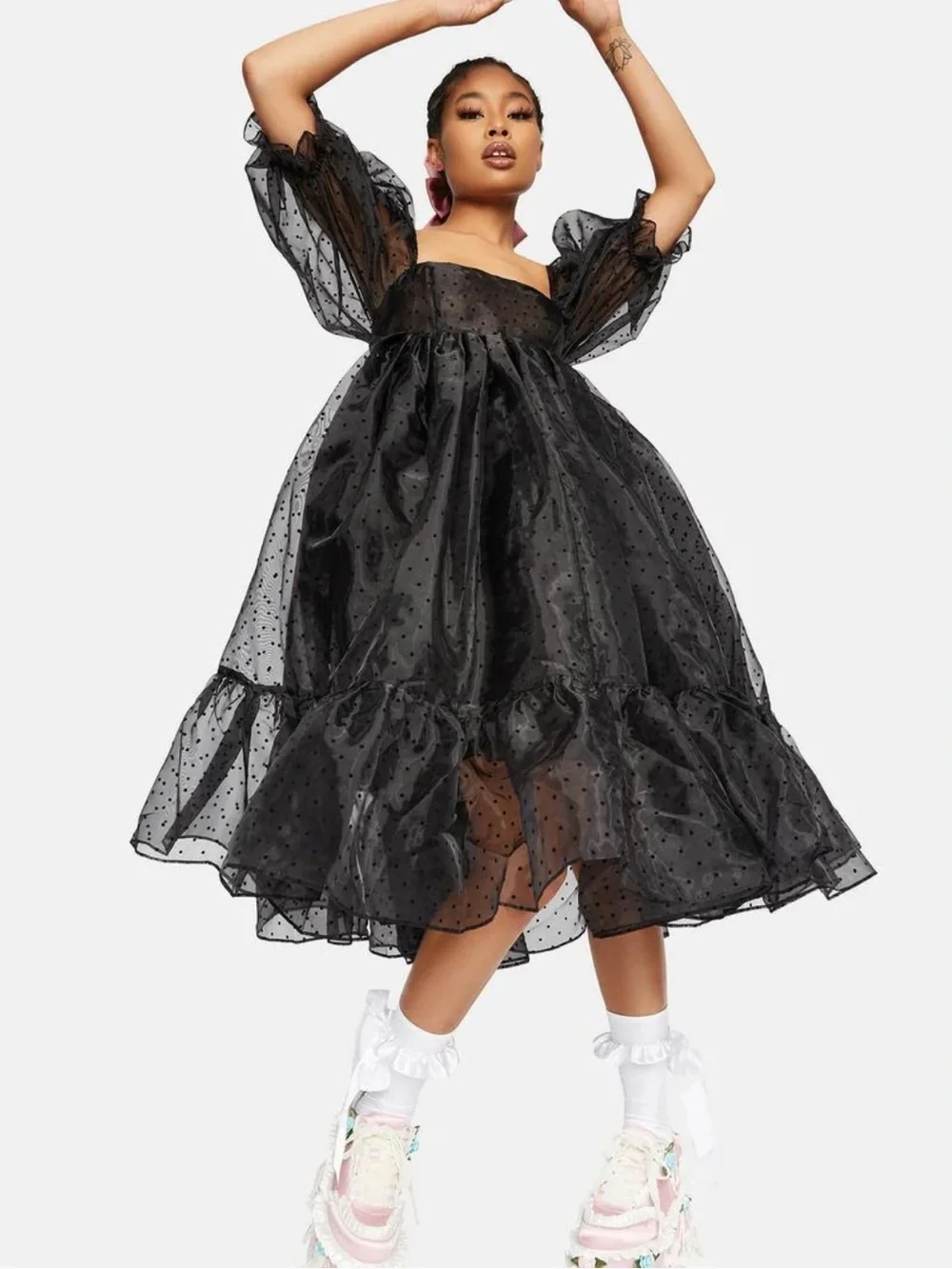 Selkie Caviar French Puff Dress L NWOT Organza Dark Romantic Whimsigoth Evening